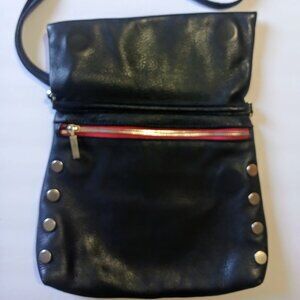 Hammitt VIP Fold Over Leather Silver Hardware Crossbody Bag Black Women Medium